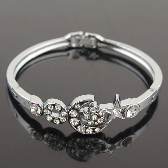 14K White Gold Filled Austrian Crystal Bangle - Picture 2 of 4